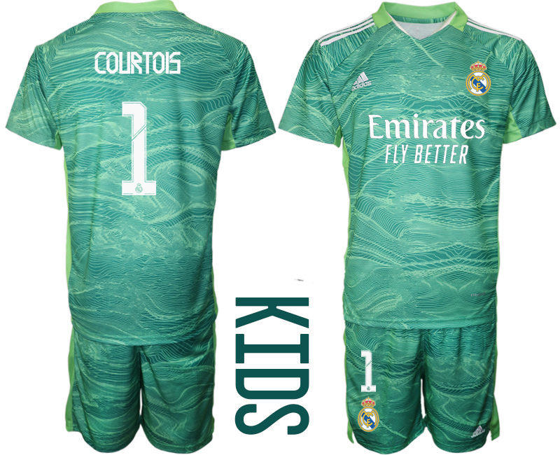 Youth 2021-2022 Club Real Madrid green goalkeeper #1 Soccer Jersey